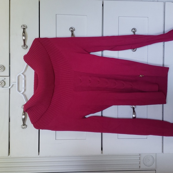 Long Fuchsia Cowl Neck Knit Sweater - Picture 1 of 6